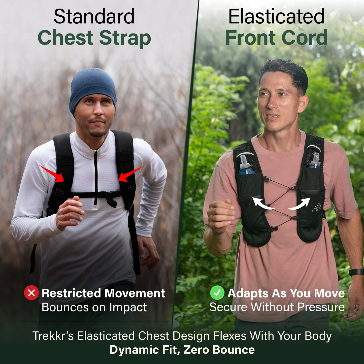 Trekkrs Vest XS to Medium - Running Vest with Water Bottles - Black