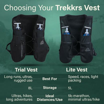 Trekkrs Vest XS to Medium - Running Vest with Water Bottles - Black