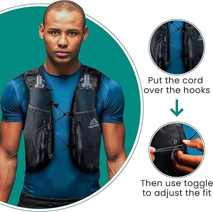 Trekkrs Vest L - XL - Running Vest with Water Bottles - Black